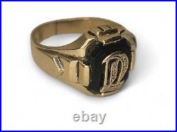 Antique Vintage 10k Black Onyx Signet Letter D Men's Ring Size / Grams