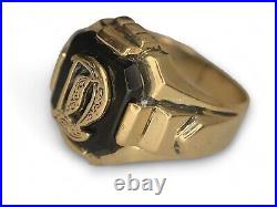 Antique Vintage 10k Black Onyx Signet Letter D Men's Ring Size / Grams