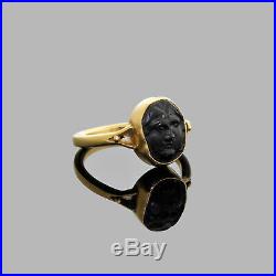 Antique Vintage 14k Gold Carved Man In Moon Face Ring Possible Roman Glass
