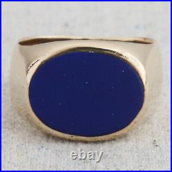 Antique Vintage 14k Yellow Gold Blue Lapis Lazuli Mens Signet Pinky Ring S-9.5