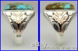 Antique/Vintage Art Deco Kingman Mine Turquoise Silver & 10k Rose Gold Mens Ring