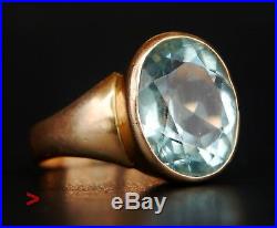 Antique Vintage Men Unisex Ring solid 18K Gold 8.5 ct Aquamarine Ø US9 / 9 gr