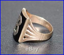 Antique Vintage Mens 9 carat Gold Black Onyx Ring B Initial 4.4 Gram Size Q 8