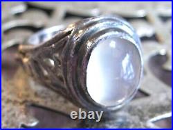 Antique / Vintage Mens Mans Oval Moonstone Sterling Silver Ring Russian Openwork