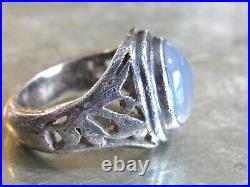 Antique / Vintage Mens Mans Oval Moonstone Sterling Silver Ring Russian Openwork