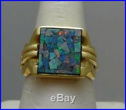 Antique Vintage Natural Multi-stoned Opal Mens Ring 10k Sold Yellow Gold