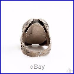 Antique Vintage Zuni Pawn Sterling Silver Greek Egyptian Mens Inlay Ring Sz 9.75