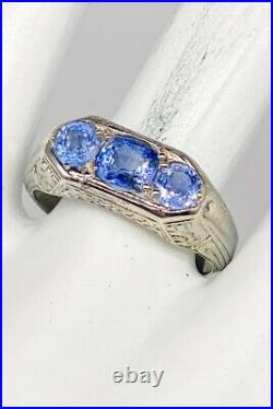 Antique WERNER $7K 2ct Certified NO HEAT Blue Sapphire 18k White Gold Mens Ring