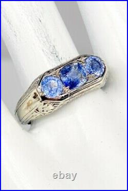 Antique WERNER $7K 2ct Certified NO HEAT Blue Sapphire 18k White Gold Mens Ring