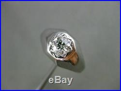Antique Wide. 40ct Old Mine Diamond 14k White Gold Classic Mens Gypsy Ring 24663