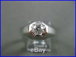 Antique Wide. 40ct Old Mine Diamond 14k White Gold Classic Mens Gypsy Ring 24663