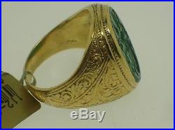 Antique/vintage 14k Gold Man's Seal Ring Green Onyx Coat Of Arms-8us-14.5 Grams
