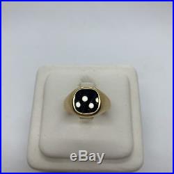 Antique vintage 18k yellow gold black onyx wide ring mens intaglio signet square