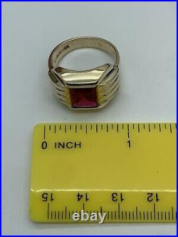Art Deco 10k Yellow Gold Red Ruby Mens Solitaire Ring 9.75 Dason Antique Vintage
