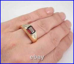 Art Deco 4.10 Ct Red Ruby Vintage Engagement Men's Ring 14K Yellow Gold Finish