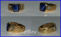 Art Deco Mens Star Sapphire Diamond 10k Gold Ring Size 9 1/2 6.7 Grams Vintage