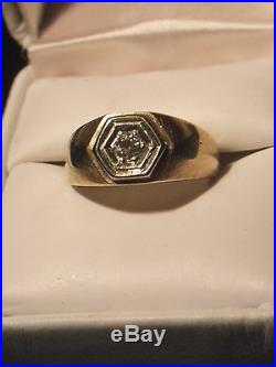Art Deco Nouveau Diamond 14k Yellow Gold Antique Vintage Engagement Ring Men's