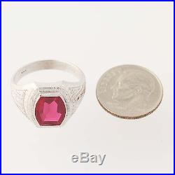 Art Deco Ostby & Barton Synthetic Ruby Ring 10k Gold Men's Vintage 2.60ct