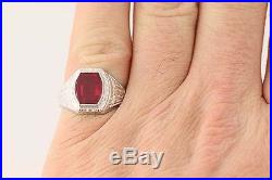 Art Deco Ostby & Barton Synthetic Ruby Ring 10k Gold Men's Vintage 2.60ct