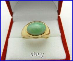 Art Deco Vintage Natural Green Jade Men's Ring 14k Yellow Gold Finish Jade Ring