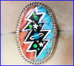 Atomic Retro Old Vintage Lightening Thunder Bolt Turquoise Opal Men's ring 10