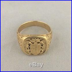 Awesome 18k Gold Vintage Estate Mens Crest Family Coat Of Arms Ring 11.7 Grams
