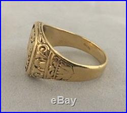 Awesome 18k Gold Vintage Estate Mens Crest Family Coat Of Arms Ring 11.7 Grams