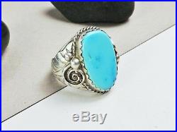 BOLD Handmade IHMSS Sterling Silver Navajo Turquoise Vintage Mens Size 12 Ring