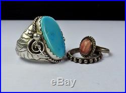 BOLD Handmade IHMSS Sterling Silver Navajo Turquoise Vintage Mens Size 12 Ring