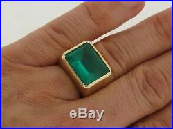 Beautiful Big Mans Vintage 14K Gold Ring 19 grms Large Synthetic Emerald 16 x 13