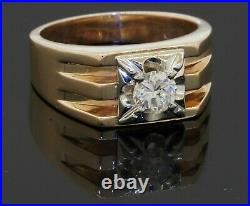 Birks designer 14K vintage 0.55CT VS1/F diamond solitaire mens ring size 10