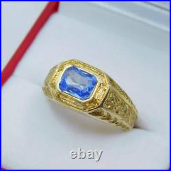 Blue Ceylon Sapphire 7x5mm 1.66 Carats Heavy 14K Yellow gold Antique Vintage-sty