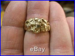 CUSTOM MADE OLD VTG 14K YELLOW GOLD NUGGET MENS (or UNISEX) RING, SIZE 7.5+/