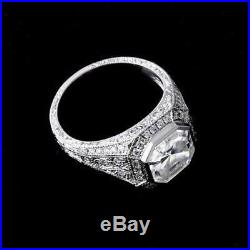 Certified 2Ct Asscher White Moissanite 14K White Gold Men's Vintage Wedding Ring