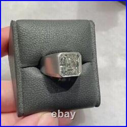 Certified 3Ct Asscher Cut Genuine Moissanite Men'S Ring 14k White Gold Plated