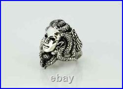 Circa 1970s Vintage Sterling Silver Men's Ring In The Shape of Medusa