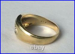 Classic Mens Vintage Art Deco 14k Gold Ruby+Diamond 3Stone Band Ring 9.3g Sz10.5