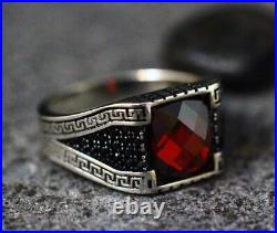 Classic Turkish Vintage Style Blood Red Ruby With Rich Black Onyx Men's Ring