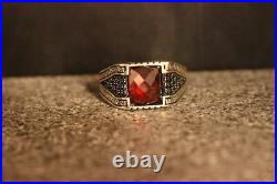 Classic Turkish Vintage Style Blood Red Ruby With Rich Black Onyx Men's Ring