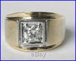 Classic Vintage Mens 14k Gold. 50 Ct European Diamond Solitaire Pinky Ring 7 gr