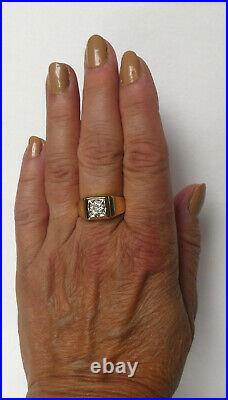 Classic Vintage Mens 14k Gold. 80 Ct European Diamond Solitaire Ring Sz 10.25