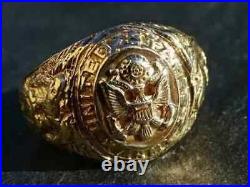 Customize US Army Vintage Mens Aggie Ring Military Ring 14k Yellow Gold Plated