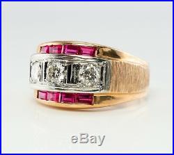 Diamond Ruby Men's Ring Band. 30ct Diamonds Vintage 14K Yellow Gold