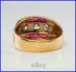 Diamond Ruby Men's Ring Band. 30ct Diamonds Vintage 14K Yellow Gold