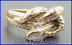 Double Snake Vintage Ring Womens Mens 9ct Yellow Gold Ring Fine Jewelry
