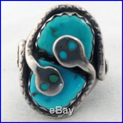 EFFIE C ZUNI stamped Turquoise & Silver Mans Ring Circa 1960 Vintage