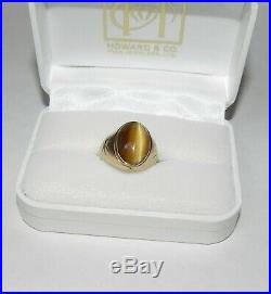 EXCELLENT Vintage MAN'S 14K GOLD & TIGER'S EYE PINKY RING size 8 HEAVY-7.5 GRAMS
