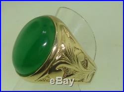 Elegant Vintage Heavy 14k Solid Gold Approx. 15 Ctw Chrysoprase Men's Ring
