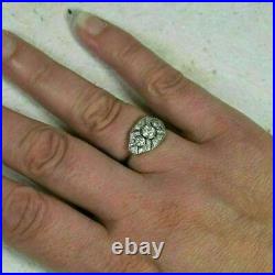 Engagement Ring 1Ct Round Cut Diamond Vintage Deco Ring 14K White In Gold Finish