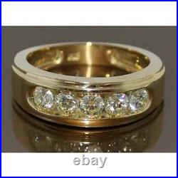 Engagement & Wedding Channel Set Men's Ring 14k Yellow Gold Plated 2.1ct Diamond